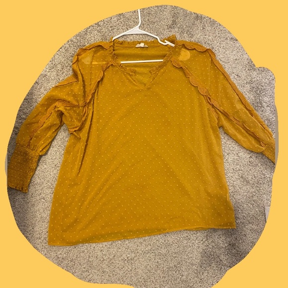 Impressions boutique plus sheer mustard blouse, 3x - Picture 1 of 1